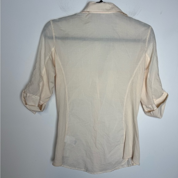 James Perse 3/4 sleeve button down slub shirt ribbed sides M - Picture 2 of 5